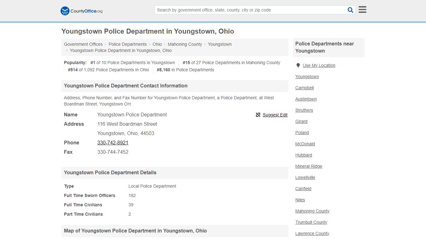 Youngstown Police Department - Youngstown, OH (Address, Phone, and Fax)