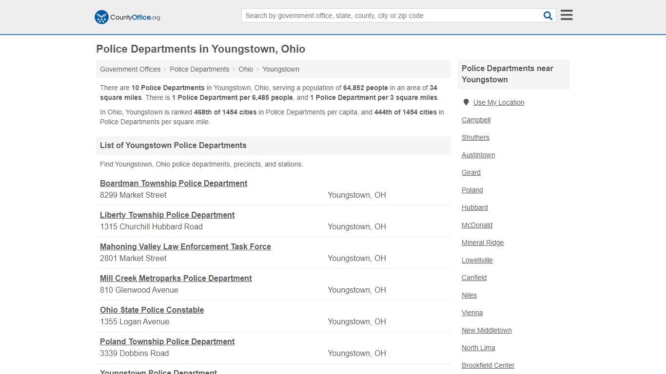 Police Departments - Youngstown, OH (Arrest Records & Police Logs)