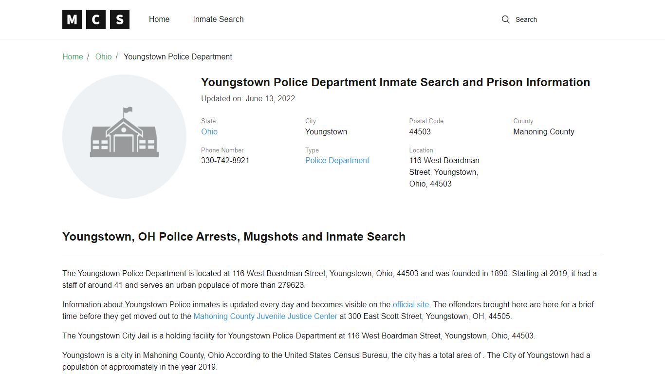 Youngstown, OH Police and Jail Records